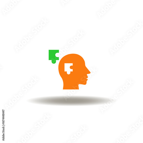 Vector illustration of a human head with a missing piece of a puzzle in the brain. Symbol of FND Functional Neurological Disorder.