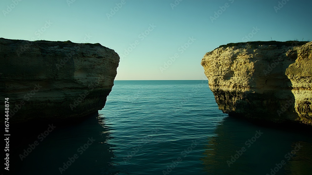 Fototapeta premium Serene Seascape, Coastal Cliffs and Tranquil Ocean View