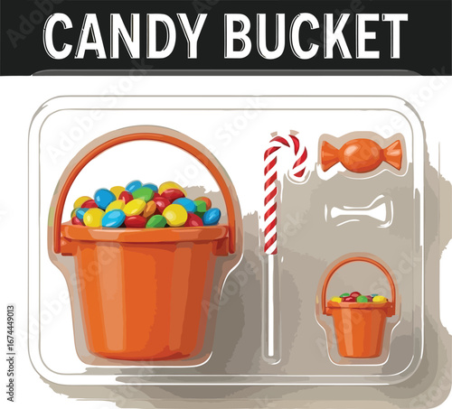 Candy bucket playset with bucket candy cane and assorted candies in packaging