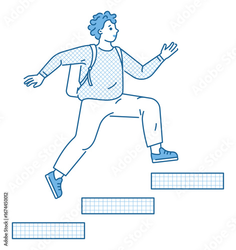 Man running up stairs, career ladder