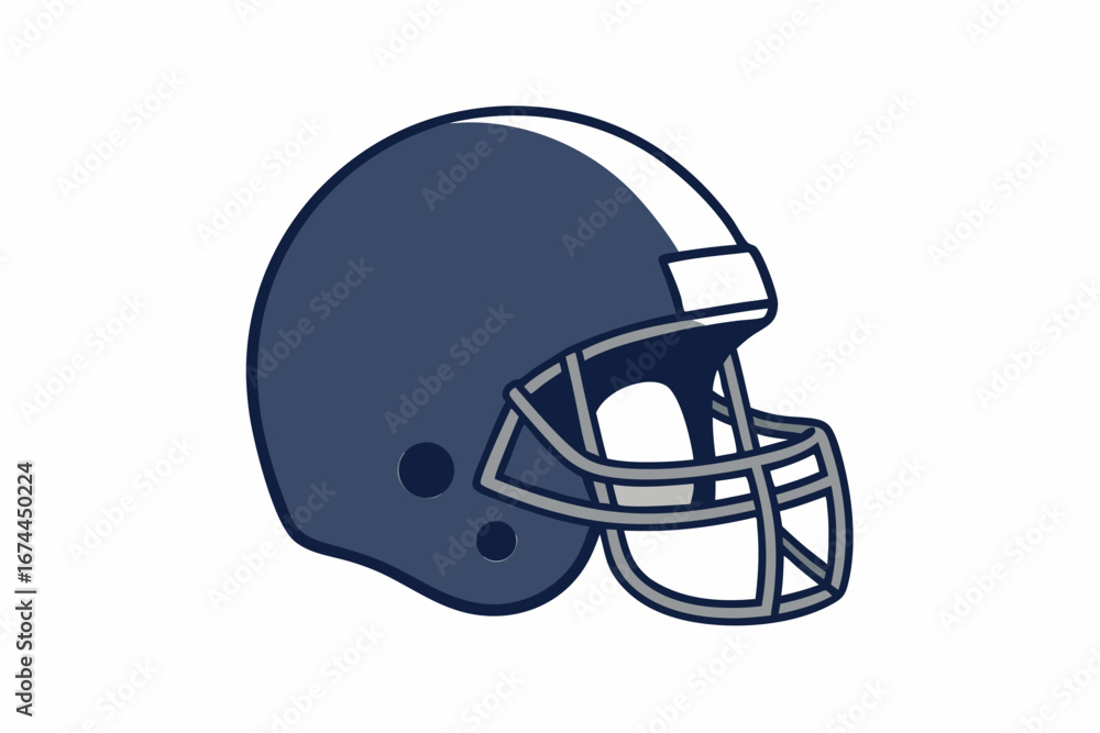 Fototapeta premium A white American football helmet with a red stripe and face mask is isolated on a white background