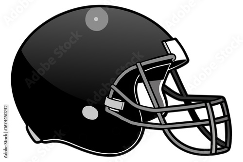 An American football helmet with a facemask is isolated on a white background