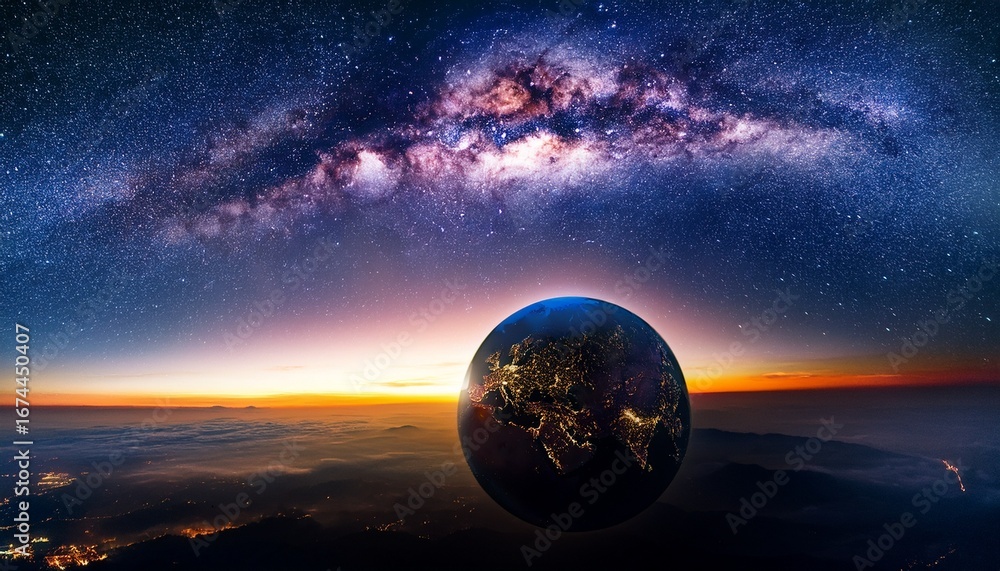 Obraz premium earth milky way a cosmic sunrise