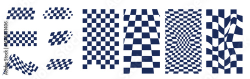 Collection realistic waving checkered flags vector finish and start automobile motorcycle race