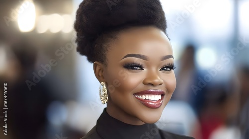 Stunning Portrait of a Smiling Black Woman with Afro Hair