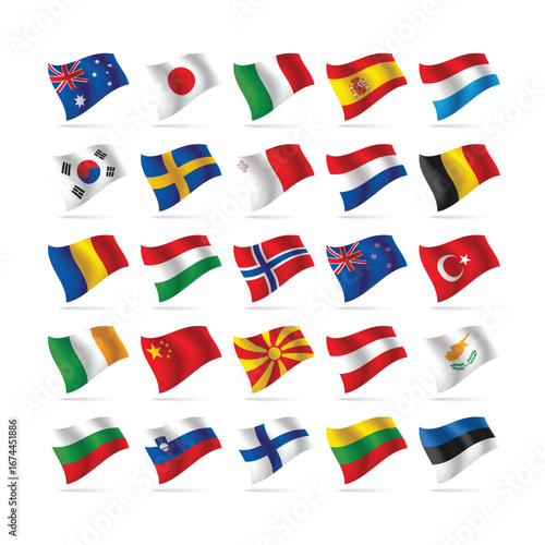 Free Download Waving Country Flags Vector Set Featuring Europe and Asia Nations - GFXLoad