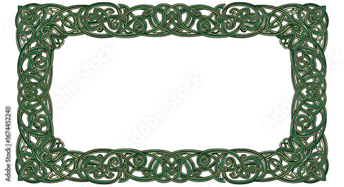 Celtic Knot Border Frame Design Elegant Green Pattern Background for Website or Invitation