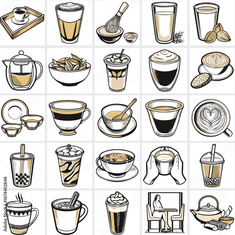 Obraz premium Transparent drink icon set in minimalist style with coffee designs 