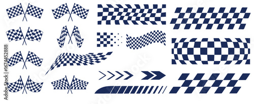 Collection realistic waving checkered flags vector finish and start automobile motorcycle race