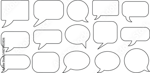 Speech bubbles outline, blank comic dialogue balloons, vector chat icons, empty speech balloons, cartoon talk bubbles, conversation symbols, communication graphic elements