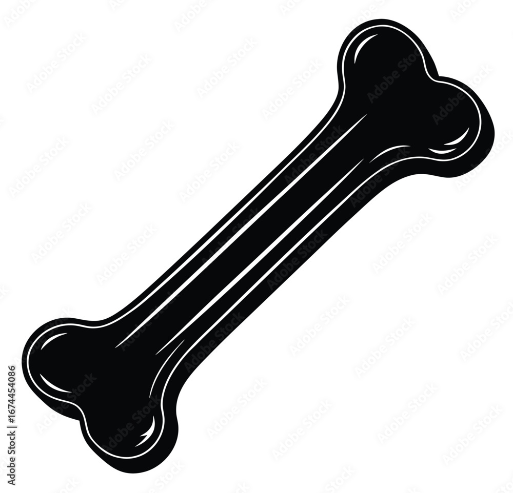 Obraz premium Black and white bone-shaped dog toy illustration isolated on a white background