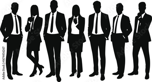 Silhouetted corporate team in spotlight, business professionals, leadership concept, unity in diversity, executive group, formal attire, teamwork, strategy, success