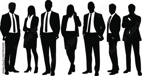 Silhouetted corporate team in spotlight, business professionals, leadership concept, unity in diversity, executive group, formal attire, teamwork, strategy, success