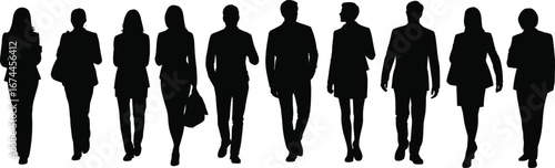 Wallpaper Mural Silhouettes of confident business professionals walking forward, teamwork, leadership concept, black and white style, corporate unity, formal attire, success Torontodigital.ca