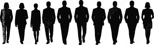 Wallpaper Mural Silhouettes of confident business professionals walking forward, teamwork, leadership concept, black and white style, corporate unity, formal attire, success Torontodigital.ca