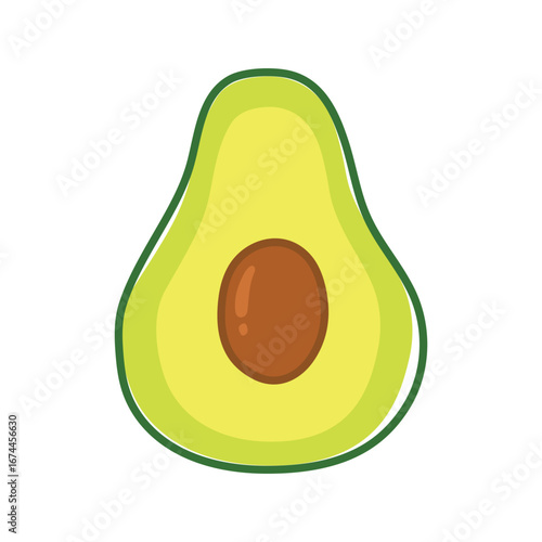 Hand Drawn Illustration of a halved avocado with a pit, showcasing its vibrant green flesh.