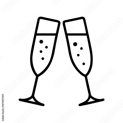 Two champagne glasses clinking together in celebration concept of icon  