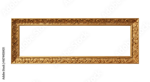 Ornate Gold Picture Frame on Black Background Isolated Stock Photo for Art and Design Projects