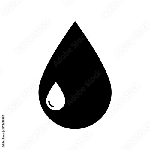 Black water drop silhouette with smaller drop beside it  