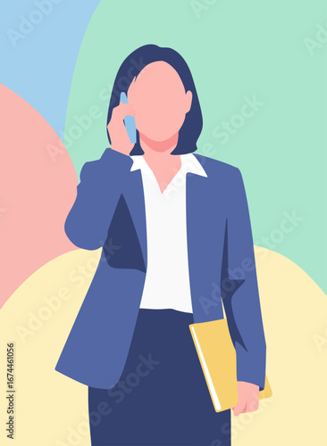Businesswoman Talking on Phone Vector Illustration