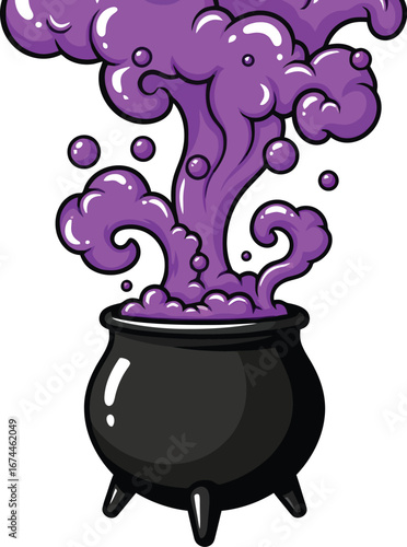 Bubbling cauldron with purple potion perfect for halloween themed designs and crafts
