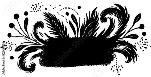 Abstract linocut border composition with repeating swirls for artistic design
