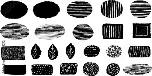 Abstract linocut geometric circles and figures collection for artistic design projects