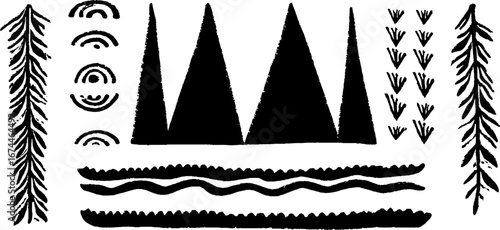 African linocut pattern with triangles and dots for textile and design