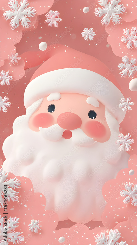 Santa claus is enjoying christmas eve with falling snowflakes on a pink background Santa claus is enjoying christmas eve with falling snowflakes on a pink background