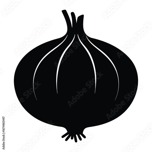 Simple vector graphic of a black onion on a white background