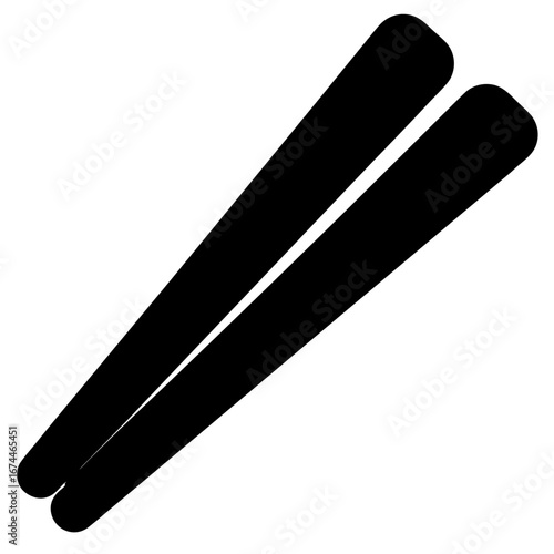 Minimalist depiction of two black chopsticks arranged diagonally on a white background