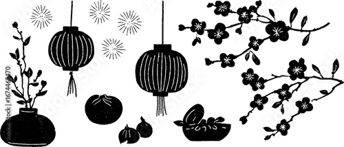 Chinese new year seamless pattern with lanterns and blossoms for festive design