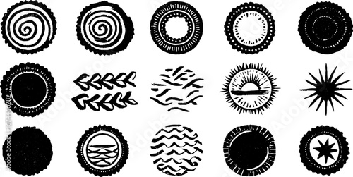 Ethnic ornaments collection: tribal spirals and zigzag patterns for design projects