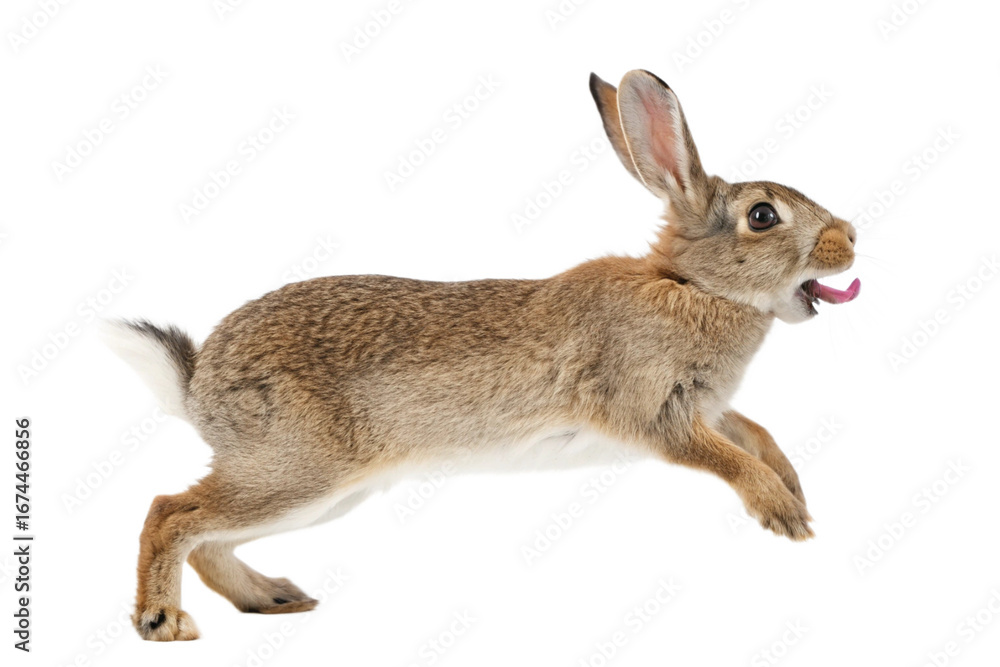 Fototapeta premium A Brown Rabbit in Mid-Leap Agile and Energetic