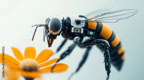 Robotic Bee on Orange Flower – High Detail Macro