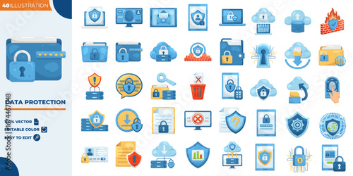 Data Protection Illustration Editable Icons set. Vector illustration