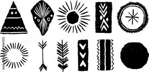 Linocut geometric pattern collection with triangle and diamond shapes for design projects