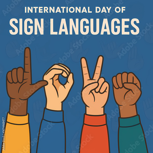 Diverse hands spelling the word LOVE in sign language for the International Day of Sign Languages.