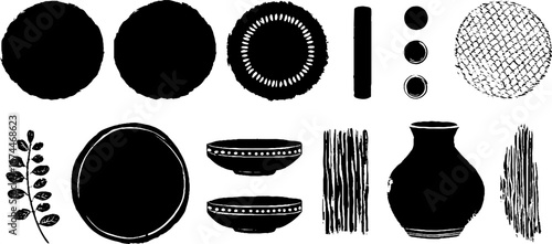 Linocut metal texture set with rivets, bolts, and mesh for vintage design projects