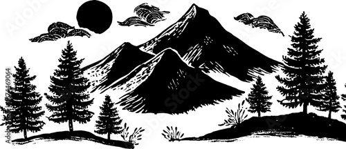 Linocut mountain seamless pattern with peaks and ridges for nature inspired design projects