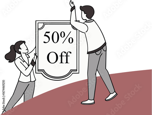 Promotional Illustration of 50% Off Discount Offer