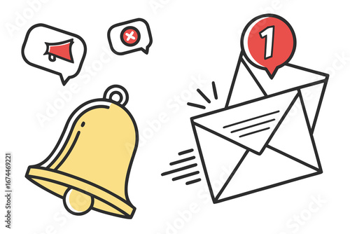 Notification Icons Bell, Speech Bubbles, Email, and Alert Symbols for Digital Communication