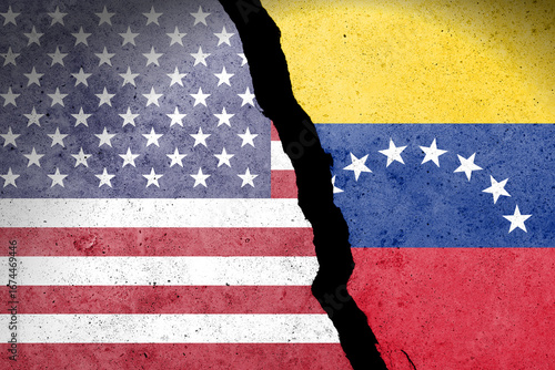 Flag of USA and Venezuela painted on a concrete wall