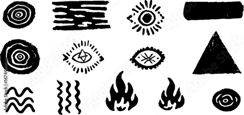 Mystical alchemy symbols pattern - occult linocut design for artistic projects and decor