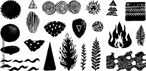 Mystical alchemy symbols and patterns in a seamless linocut design for creative projects