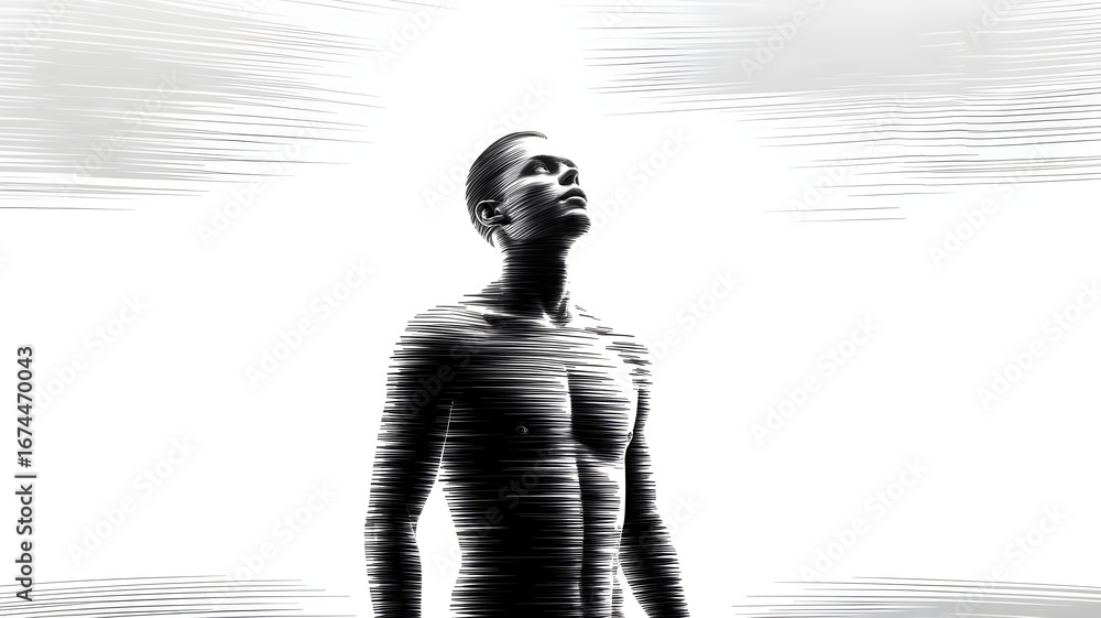 Obraz premium Man expressing hope and spirituality looking up to the light