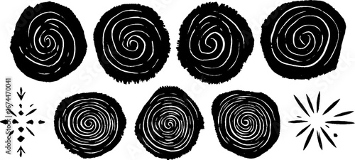 Spiral and circle linocut pattern for protective designs and textile art