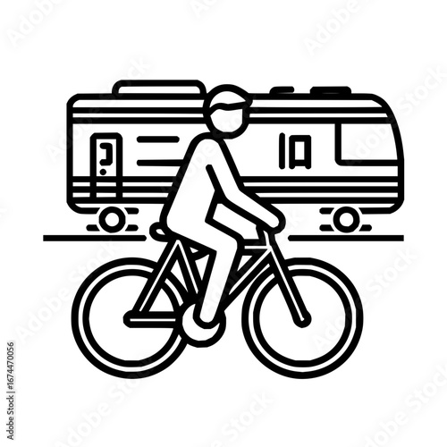Bicycle commuter riding near train for sustainable transport and eco friendly lifestyle concept vector image