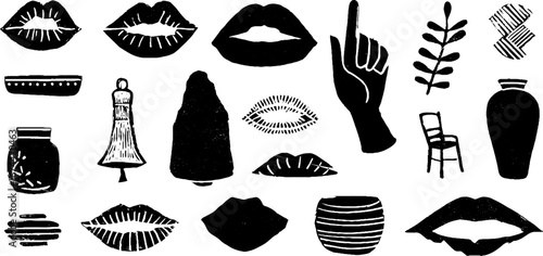 Sacred silence symbols collection featuring closed lips and minimalist silhouettes for unique design