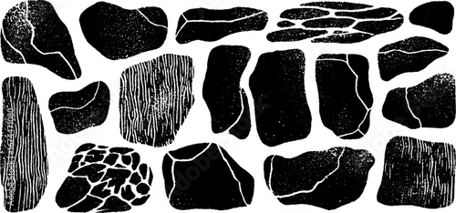Seamless stone pattern with linocut cobblestones and cracks for rustic design